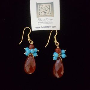 Amber Stone and Turquoise beads Earrings NWT